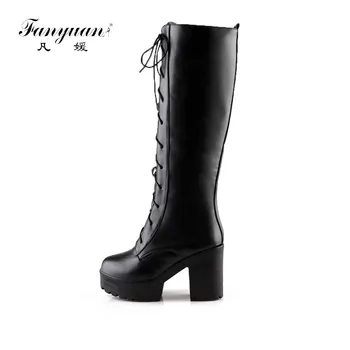 Fanyuan Knee High Boots Women Platform Boots Roman Lace Up Snow Boots Women Fashion 10CM Thick Black Heeled Boots botas mujer
Fanyuan Knee High Boots Women Platform Boots Roman Lace Up Snow Boots Women Fashion 10CM Thick Black Heeled Boots botas mujer