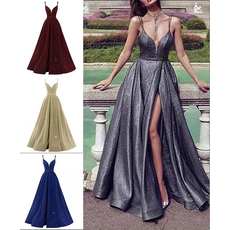 Doragrace Real Photo Sexy Deep V-Neck Spaghetti Straps A-Line Prom Gowns Sequins Evening Dresses with High Side Split
Doragrace Real Photo Sexy Deep V-Neck Spaghetti Straps A-Line Prom Gowns Sequins Evening Dresses with High Side Split