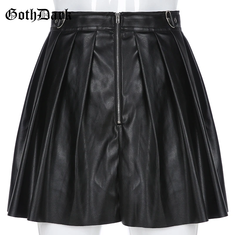 PU-Skirt-Black-Streetwear-Zipper-Rivet-Pleated