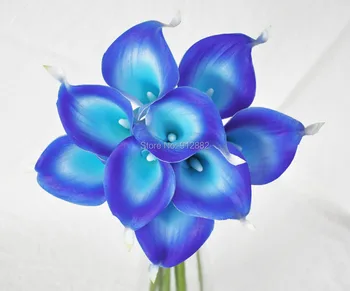 

9pcs Real Touch Unique Blue Artificial Picasso Calla Lilies Flower Arrangement for Wedding Bouquet and Home Decor
