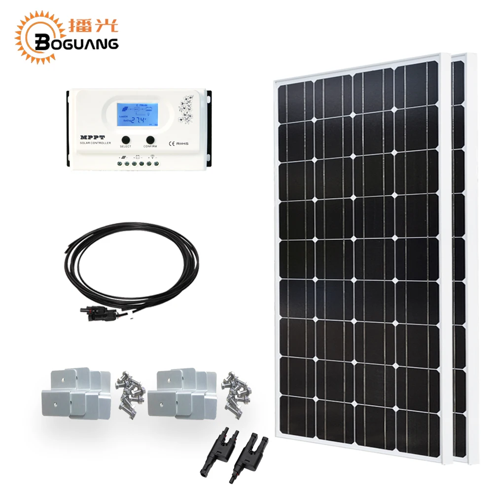 

Boguang 200w solar system 2*100w solar panel 20A MPPT controller MC4 connector cable for 12v battery light home power charger