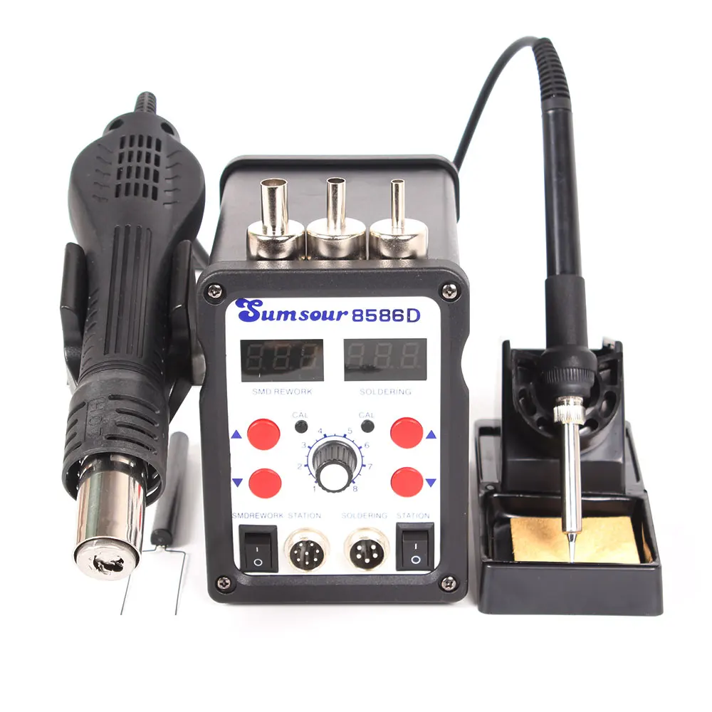 

8586D SMD BGA Rework Soldering Desoldering Station 110V 220V Digital 2 in 1 Hot Air Blower Heat Gun Solder Iron Welding Repair