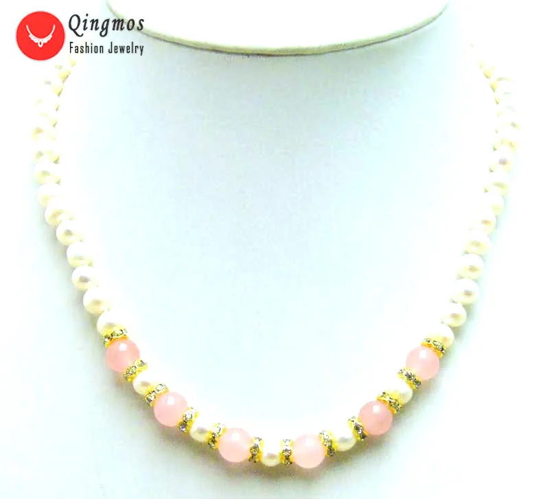 Qingmos Trendy Natural Pearl Chokers Necklace for Women with 8mm Pink Jades & 6-7mm White Pearl Necklace 17" Fine Jewelry-5834
Qingmos Trendy Natural Pearl Chokers Necklace for Women with 8mm Pink Jades & 6-7mm White Pearl Necklace 17" Fine Jewelry-5834