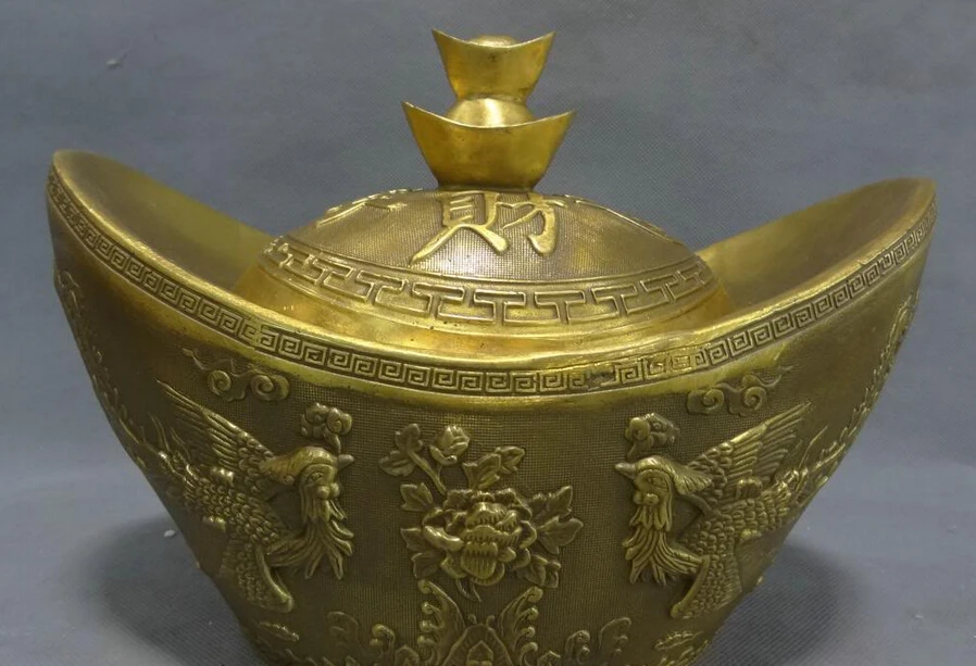S2968 10" Folk Chinese Pure Brass Buddhist Dragon Phoenix Statue Wealth YuanBao Box D0318
S2968 10" Folk Chinese Pure Brass Buddhist Dragon Phoenix Statue Wealth YuanBao Box D0318