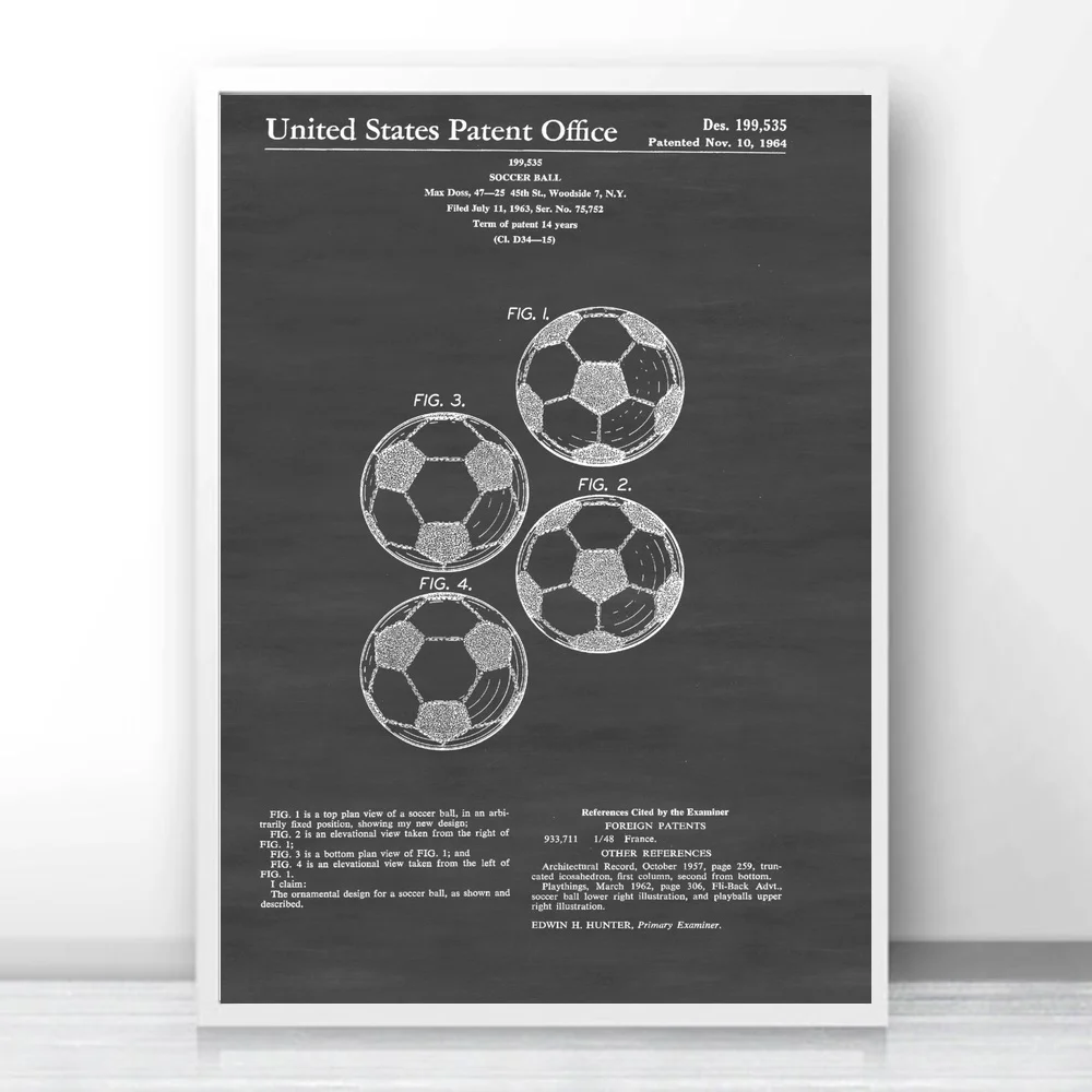 Soccer Ball Patent Art Silk Fabric Poster Prints Home Wall Decor Painting