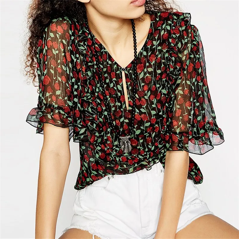 summer western style fashion transparent print floral thin fabric short butterfly sleeve SML XL XXL woman Casual shirt Blouses
summer western style fashion transparent print floral thin fabric short butterfly sleeve SML XL XXL woman Casual shirt Blouses