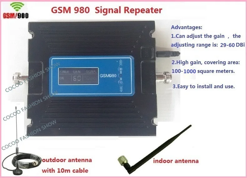

LCD Booster ! Gain adjustable GSM 900Mhz Mobile Phone GSM980 Signal Booster ,GSM Cell Phone Signal Repeater Amplifier + Antenna
