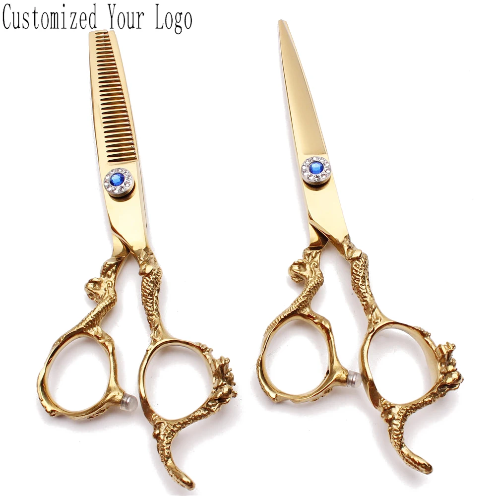 5.5" Engraving Logo 440C Gold Hair Scissors Flat Scissors Thinning Shears Dragon Handle Hairdresser's Scissors Barber Shop C9003
5.5" Engraving Logo 440C Gold Hair Scissors Flat Scissors Thinning Shears Dragon Handle Hairdresser's Scissors Barber Shop C9003