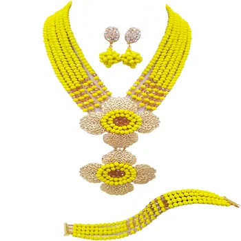 New Arrived Opaque Yellow Gold ABAfrican Wedding Beads Beaded Nigerian Necklace Crystal Bridal Jewelry Sets 6DHJZ012
New Arrived Opaque Yellow Gold ABAfrican Wedding Beads Beaded Nigerian Necklace Crystal Bridal Jewelry Sets 6DHJZ012