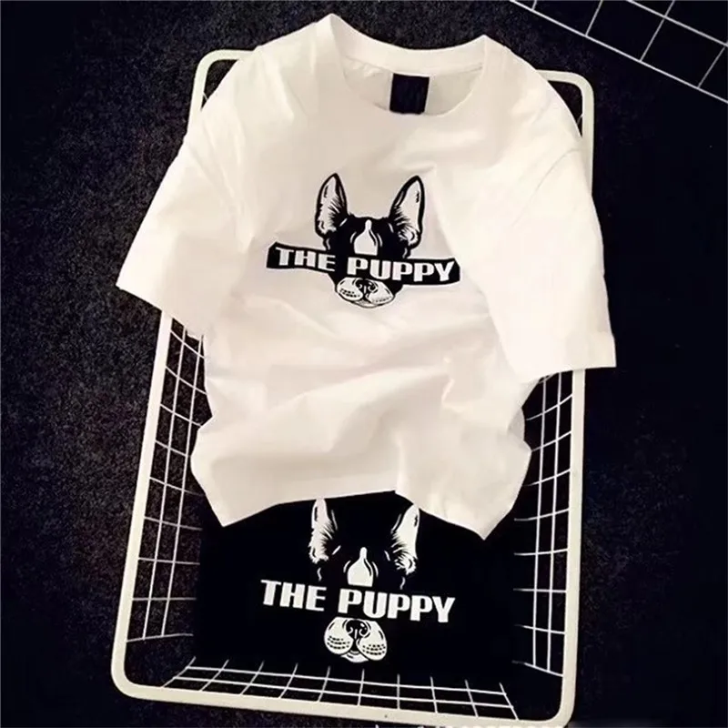 Women-Solid-Color-Cartoon-Puppy-Print-Half-Sleeve-T-Shirt-Summer-Casual-T-shirts-Female-Funny (3)