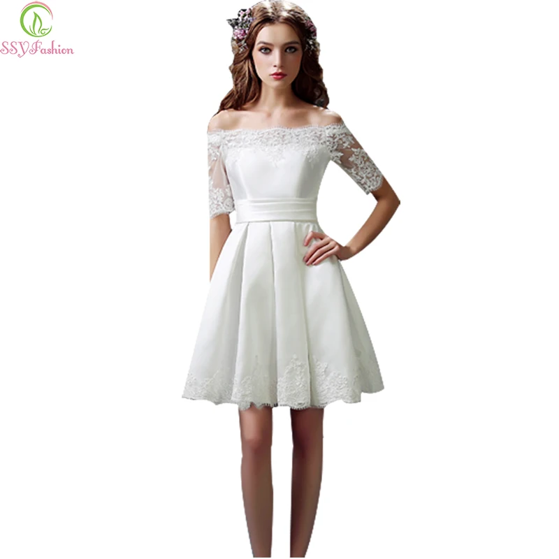 SSYFashion White Evening Dresses Bride Married Lace Short Sleeve A-line Off-the-shoulder Sweet Formal Dress Plus Size Prom Dress
SSYFashion White Evening Dresses Bride Married Lace Short Sleeve A-line Off-the-shoulder Sweet Formal Dress Plus Size Prom Dress