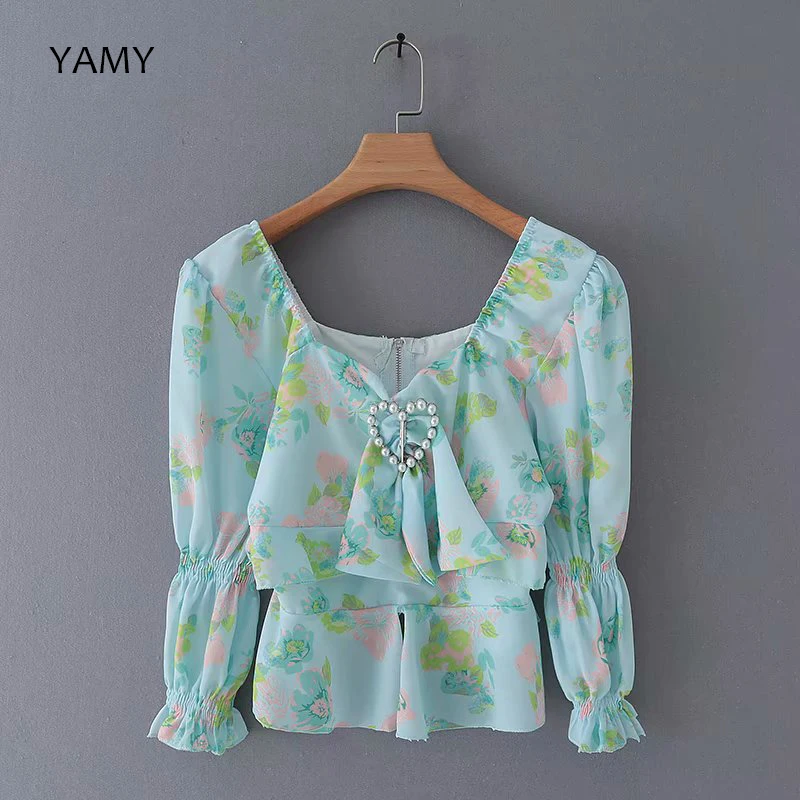 Flower Print Womens Top and Blouses Heart Beading Summer Bohemian Tops Long Sleeved Boho style Ruffle Floral Blouses Streetwear
Flower Print Womens Top and Blouses Heart Beading Summer Bohemian Tops Long Sleeved Boho style Ruffle Floral Blouses Streetwear