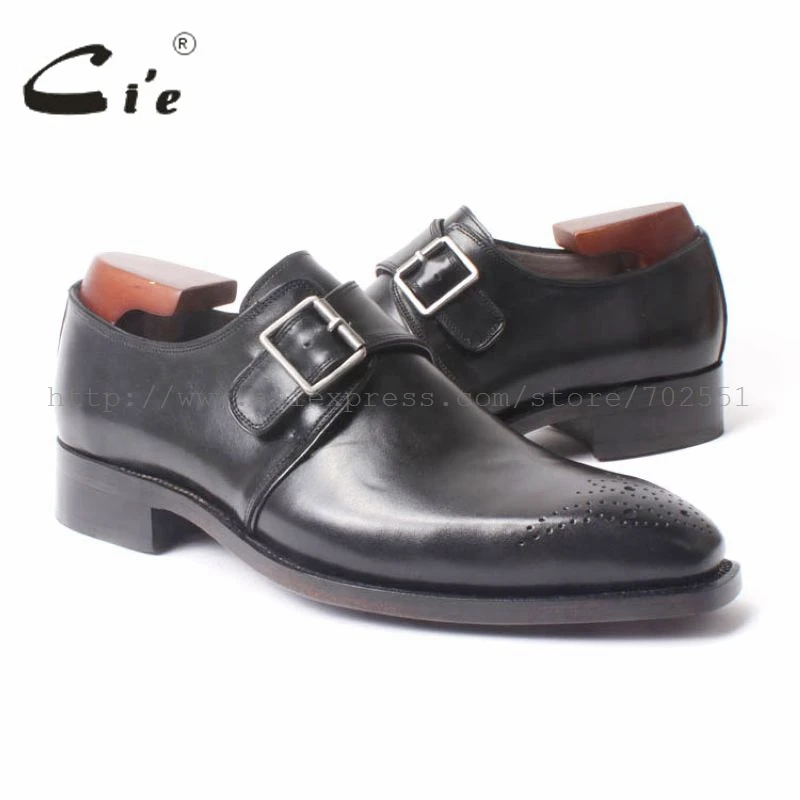 

cie full Grain Calf Leather Size 6-14 Handmade Men's Single Monk Straps Leather Goodyear Welted Man Leather Shoe Black No.MS47