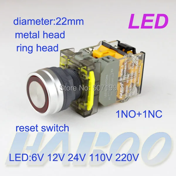 5pcs/lot metal material head electrical push button switch 22mm ring head led switch with reset function 6V 12V 24V 110V 220V
5pcs/lot metal material head electrical push button switch 22mm ring head led switch with reset function 6V 12V 24V 110V 220V