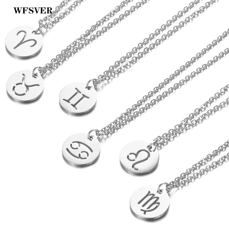 Фото WFSVER 12 Zodiac Constellations Round Pendants Necklace Silver Color Stainless Steel Necklaces Leo Aquarius Charms Jewelry | Украшения и