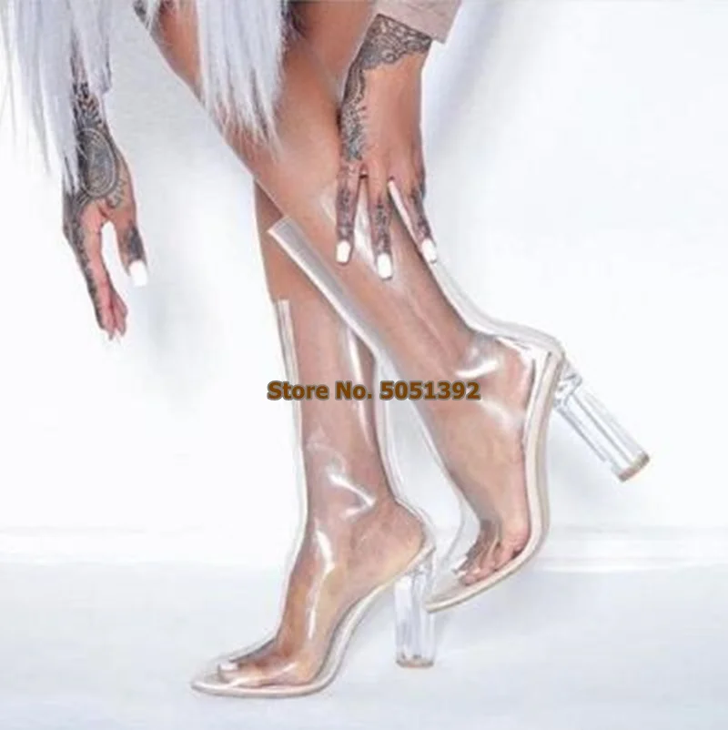 Clear PVC Transparent Women Sandals Booties High Square Heel Point Toe Fashion Mid-Calf Boots Sexy Nightclub Pumps
Clear PVC Transparent Women Sandals Booties High Square Heel Point Toe Fashion Mid-Calf Boots Sexy Nightclub Pumps