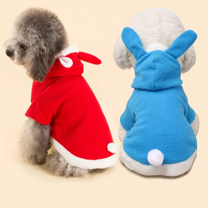 Cute Dog Puppy Rabbit Costume Christmas Pet Dog Clothes Cat Rabbit Hat Hoodie Coat Jackets Winter Warm FleeceDog Outfit (1)