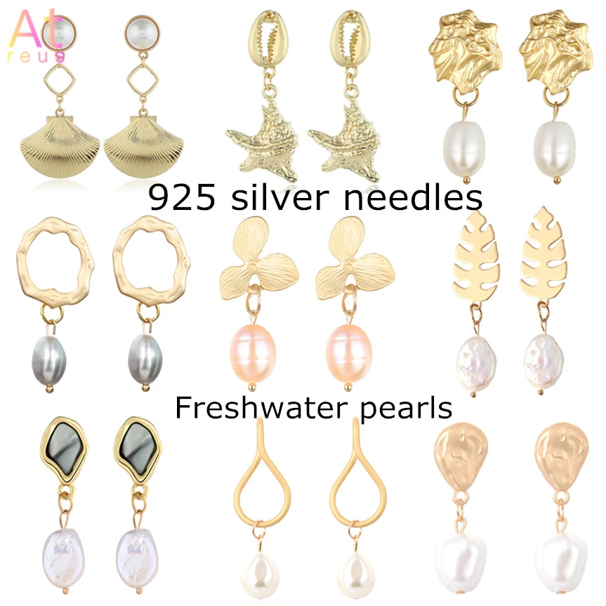 Gold Color 925 Silver Needle Earrings Women Geometric Freshwater Pearl Drop Earrings Chic Metal Leaf Natural Stone Ear Dangle
Gold Color 925 Silver Needle Earrings Women Geometric Freshwater Pearl Drop Earrings Chic Metal Leaf Natural Stone Ear Dangle