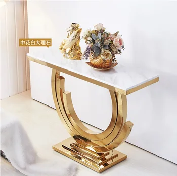 85cm Height Gilded Stainless Steel Console Table / Marble Tabletop in Black or White
85cm Height Gilded Stainless Steel Console Table / Marble Tabletop in Black or White