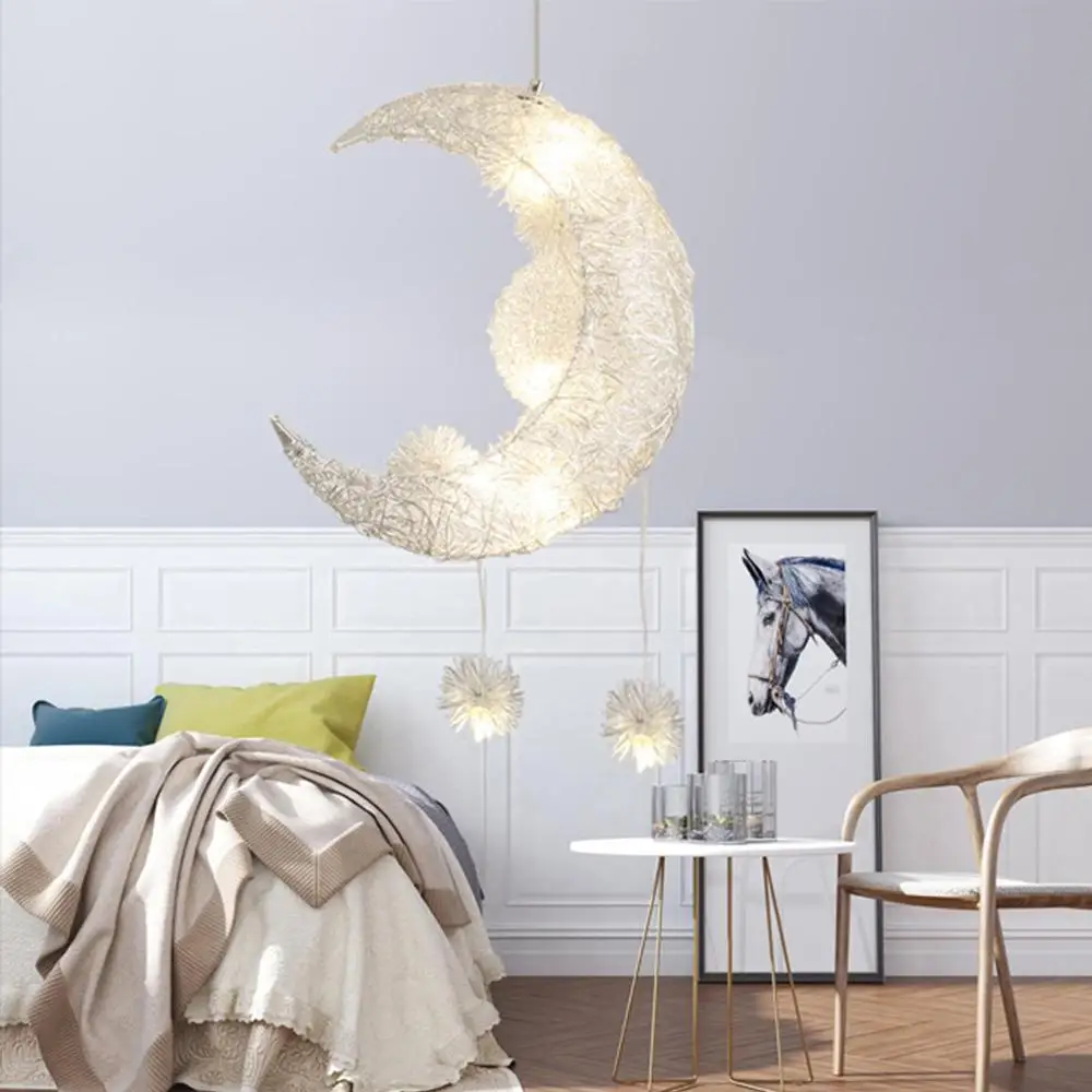 Moon Pendant Lighting Bedroom Modern LED Star Pendant Lamp Aluminum Hanging Lights for Dining, 5×G4, Warm White Light, Silver
Moon Pendant Lighting Bedroom Modern LED Star Pendant Lamp Aluminum Hanging Lights for Dining, 5×G4, Warm White Light, Silver