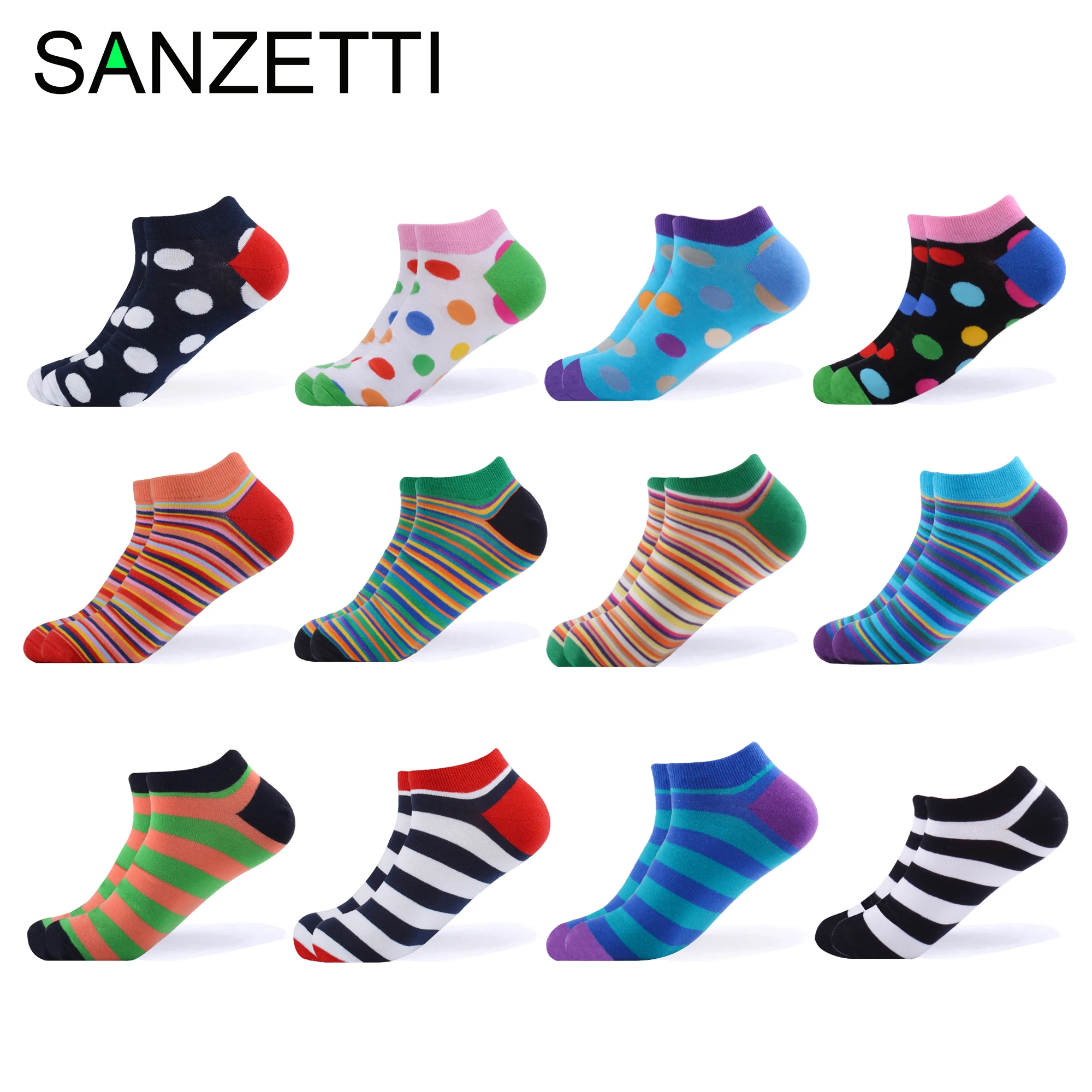 SANZETTI 12 Pairs/Lot Casual Novelty Men New Colorful Combed Cotton Ankle Socks Plaid Striped Geometric Pattern Dress Boat Socks
SANZETTI 12 Pairs/Lot Casual Novelty Men New Colorful Combed Cotton Ankle Socks Plaid Striped Geometric Pattern Dress Boat Socks