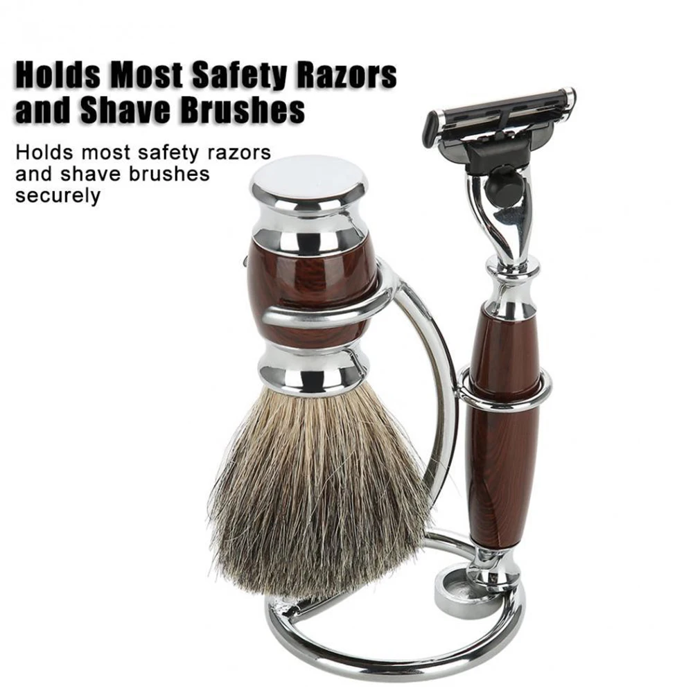 

Hot Sale Men's Shaving Razor & Brush Stand Shaver Stainless Steel Holder Stand Kit Pro Rack For Gift