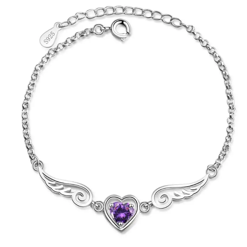 New Angel Wing Heart Purple Zircon Bracelets & Bangles For Women Trend Creative 925 Sterling Silver Wedding Jewelry Gifts SAB38 
New Angel Wing Heart Purple Zircon Bracelets & Bangles For Women Trend Creative 925 Sterling Silver Wedding Jewelry Gifts SAB38