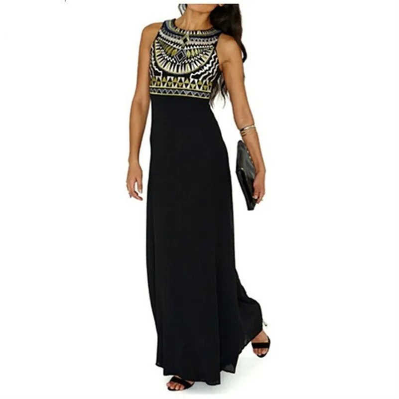 long beach dresses women 2018 of sleeveless floor length print daily casual women dresses chiffon beach dropshipping 50AT304
