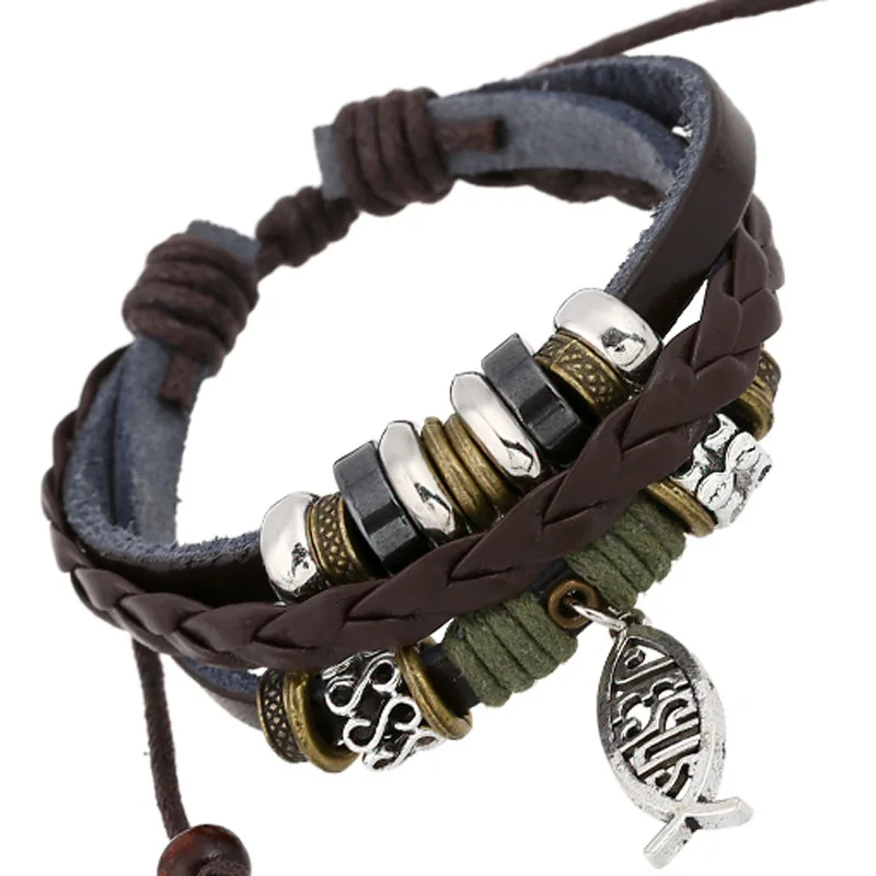 Multilayer Jesus Cross Fish Bracelets for Men Folk Style Leather Cross Charm Accessories Bijoux Retro Men Wrap Charm jewelry
Multilayer Jesus Cross Fish Bracelets for Men Folk Style Leather Cross Charm Accessories Bijoux Retro Men Wrap Charm jewelry