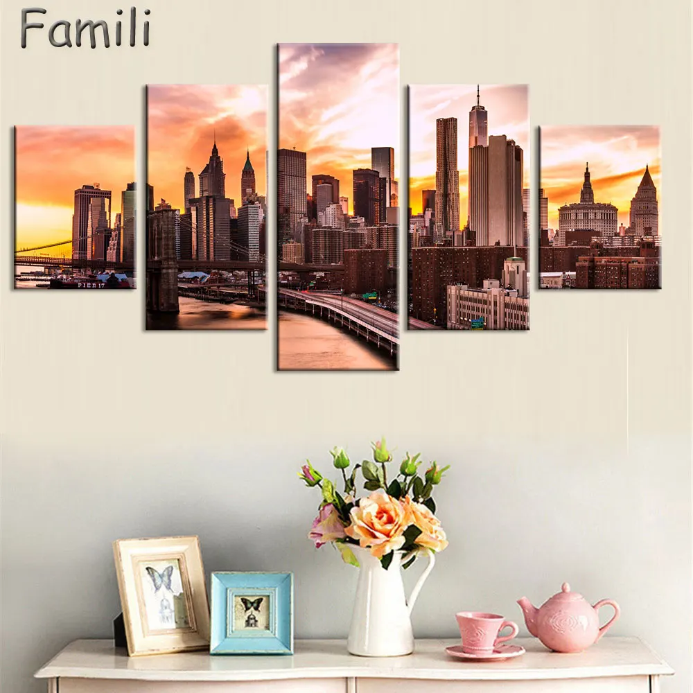 

5 Panels New York city picture canvas painting Modern wall picture for living room unframed decorative art print on canvas