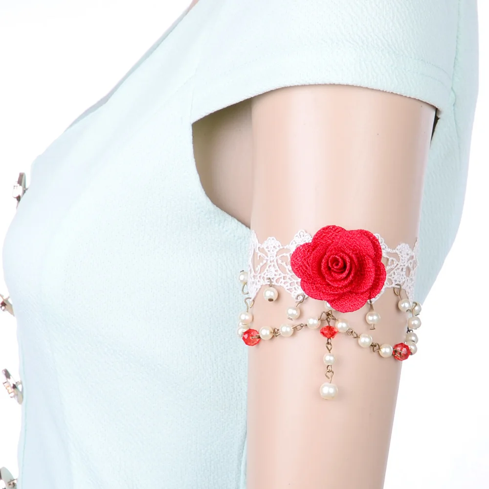 2019 Wedding Fashion Jewelry Red Rose Flower Simulated Pearl Drop Pendant White Lace Arm Bracelet for Women Bridal Accessories
2019 Wedding Fashion Jewelry Red Rose Flower Simulated Pearl Drop Pendant White Lace Arm Bracelet for Women Bridal Accessories