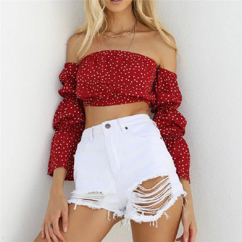 Sexy Strapless Off Shoulder T-Shirt Women Dot Bare Midriff Cropped Tops Tee Long Puff Sleeve Slim Slash Neck Shirts
Sexy Strapless Off Shoulder T-Shirt Women Dot Bare Midriff Cropped Tops Tee Long Puff Sleeve Slim Slash Neck Shirts