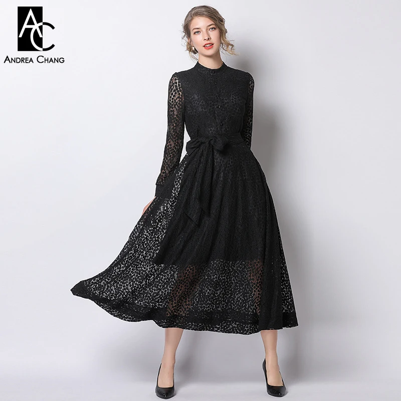 S-XXL spring summer woman dress dot pattern black lace dress with sash waist belt long sleeve mid calf length long black dress
S-XXL spring summer woman dress dot pattern black lace dress with sash waist belt long sleeve mid calf length long black dress