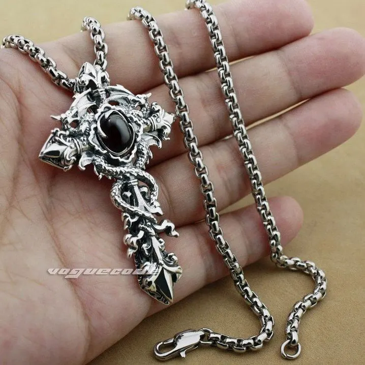 Black CZ Stone Dragon Twine Pendant Solid 925 Sterling Silver Cool Men's Biker Cross Sword Pendant 8X002
Black CZ Stone Dragon Twine Pendant Solid 925 Sterling Silver Cool Men's Biker Cross Sword Pendant 8X002