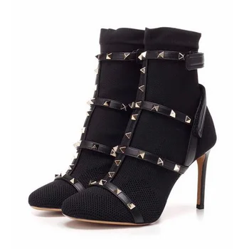 Hot Selling Black Suede Socks Ankle boots Pointed Toe Strap Studded Boots Women Thin Heels Ladies Autumen Dress Shoes
Hot Selling Black Suede Socks Ankle boots Pointed Toe Strap Studded Boots Women Thin Heels Ladies Autumen Dress Shoes