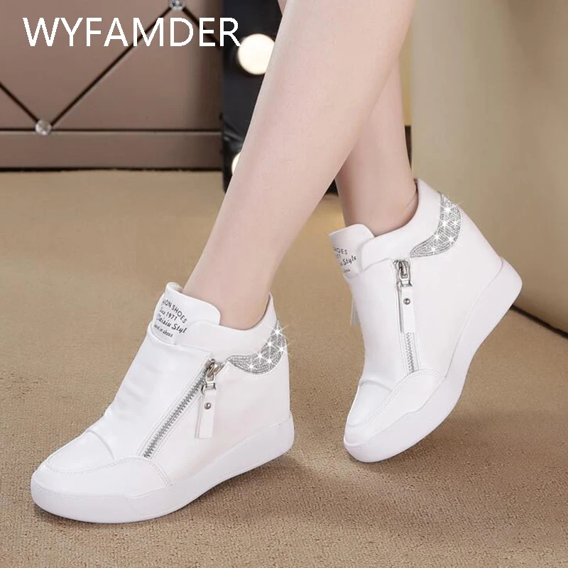 WYFAMDER 2019 High Top Women Sneakers Spring Rhinestone Hidden Heel Casual Shoes Side Zip Wedges Platform White Shoes WN16
WYFAMDER 2019 High Top Women Sneakers Spring Rhinestone Hidden Heel Casual Shoes Side Zip Wedges Platform White Shoes WN16