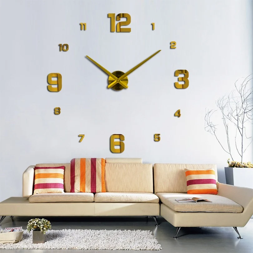Большие настенные кварцевые часы с 3d наклейками|big wall|big wall clockdesigner clock |