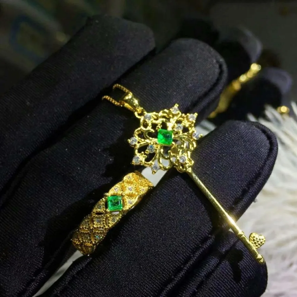 SHILOVEM 925 sterling silver Natural Emerald rings pendants necklace fine Jewelry wedding women Christmas gift jctz0303022agml | Украшения