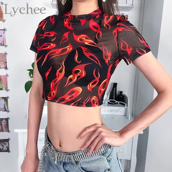 Lychee Harajuku Flame Mesh Female T Shirts Look Through Top Tees O-Neck Perspective Short Sleeve Color Block Women T-shirts
Lychee Harajuku Flame Mesh Female T Shirts Look Through Top Tees O-Neck Perspective Short Sleeve Color Block Women T-shirts