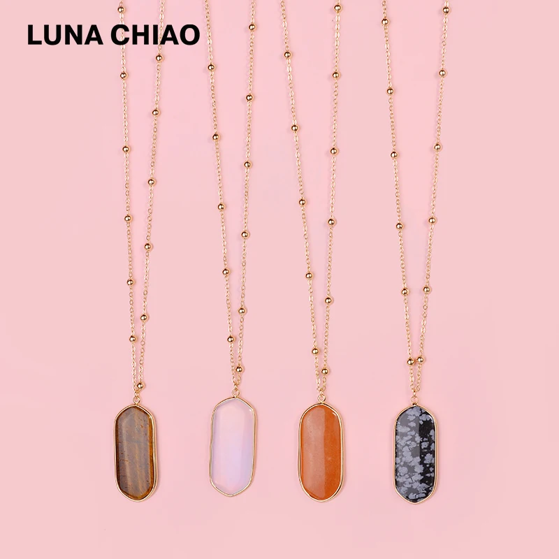 LUNA CHIAO Fashion Long Cooper Chain Semi-Precious Oval Shape Natural Stone Pendants&Necklaces for Women
LUNA CHIAO Fashion Long Cooper Chain Semi-Precious Oval Shape Natural Stone Pendants&Necklaces for Women