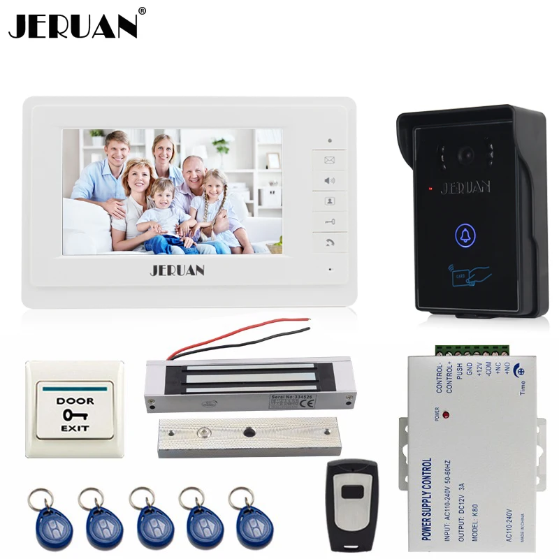 JERUAN 7`` LCD video door phone intercom video intercom kit 1 white monitor waterproof RFID Access Camera 180KG Magnetic lock
JERUAN 7`` LCD video door phone intercom video intercom kit 1 white monitor waterproof RFID Access Camera 180KG Magnetic lock