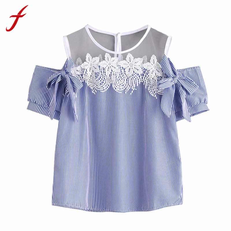 FEITONG Off Shoulder Blouse Women Short Sleeve Lace Striped Bowknot Casual Tops Shirt Vetement Femme Woman Clothes#796
FEITONG Off Shoulder Blouse Women Short Sleeve Lace Striped Bowknot Casual Tops Shirt Vetement Femme Woman Clothes#796