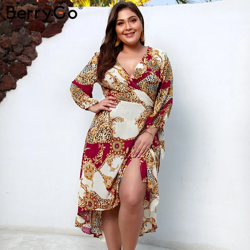 BerryGo v-neck plus size sexy dress women Elegant bohemian high waist split summer dress Wrap bandage print ladies midi dress
BerryGo v-neck plus size sexy dress women Elegant bohemian high waist split summer dress Wrap bandage print ladies midi dress