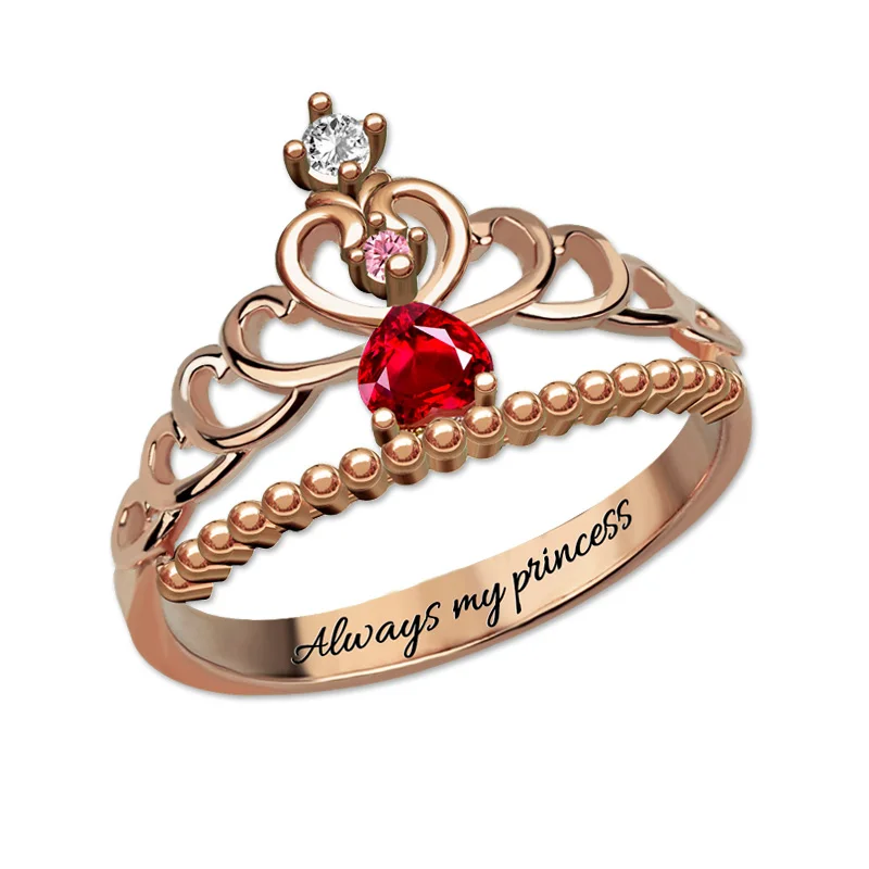 Wholesale Personalized Beautiful Tiara Birthstone Ring Rose Gold Color Fairytale Princess Crown Jewelry for Women | Украшения и