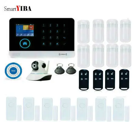 

SmartYIBA APP Control WIFI 3G GPRS SMS Alarm system WIFI IP Camera RFID Burglar Alarm Kits With Door Sensor Motion Detectors