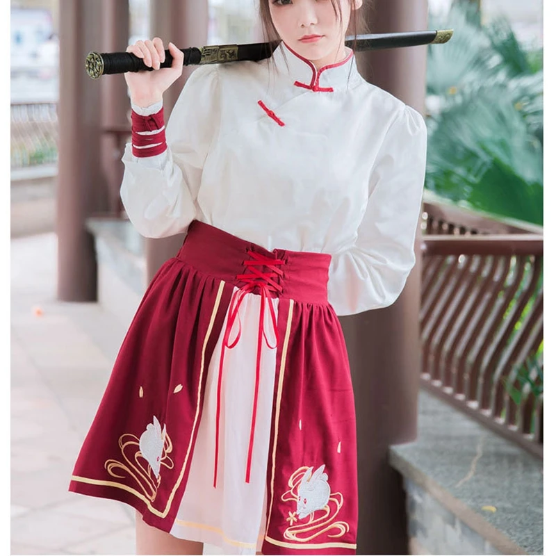 Shugo Wynne 2019 New Women Chinese Style Kung Fu Girl Cos Vintage Lolita High Waist Lace-up Skirts+Tops 2 pcs Red Navy Blue
Shugo Wynne 2019 New Women Chinese Style Kung Fu Girl Cos Vintage Lolita High Waist Lace-up Skirts+Tops 2 pcs Red Navy Blue