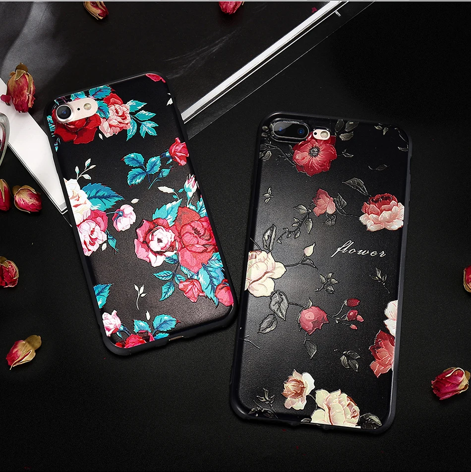 KISSCASE 3D Relief Flower Case For iPhone 8 Plus iPhone 6 Case Sexy Girly Soft Silicon Cover For iPhone 7 iPhone 5S X Case Funda 32