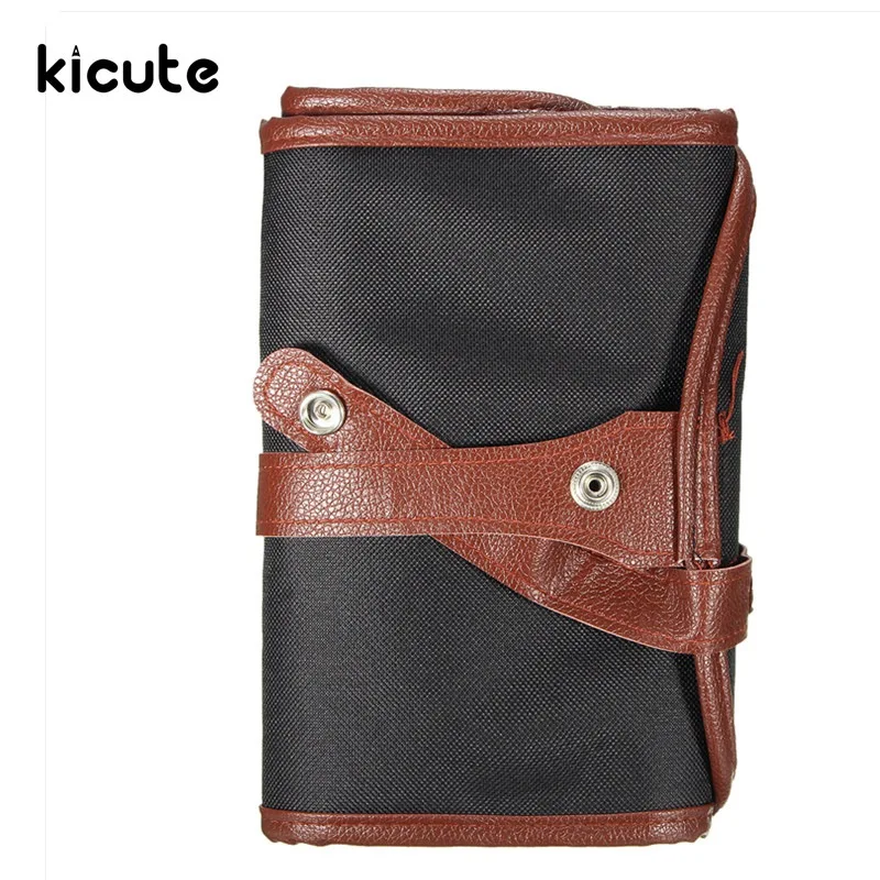 Kicute 1pcs Excellent 48 Holes Canvas Roll Up Pencil Case Sketch Pencil Brush Bag Rolling Holders Pencil Bag School Stationery
