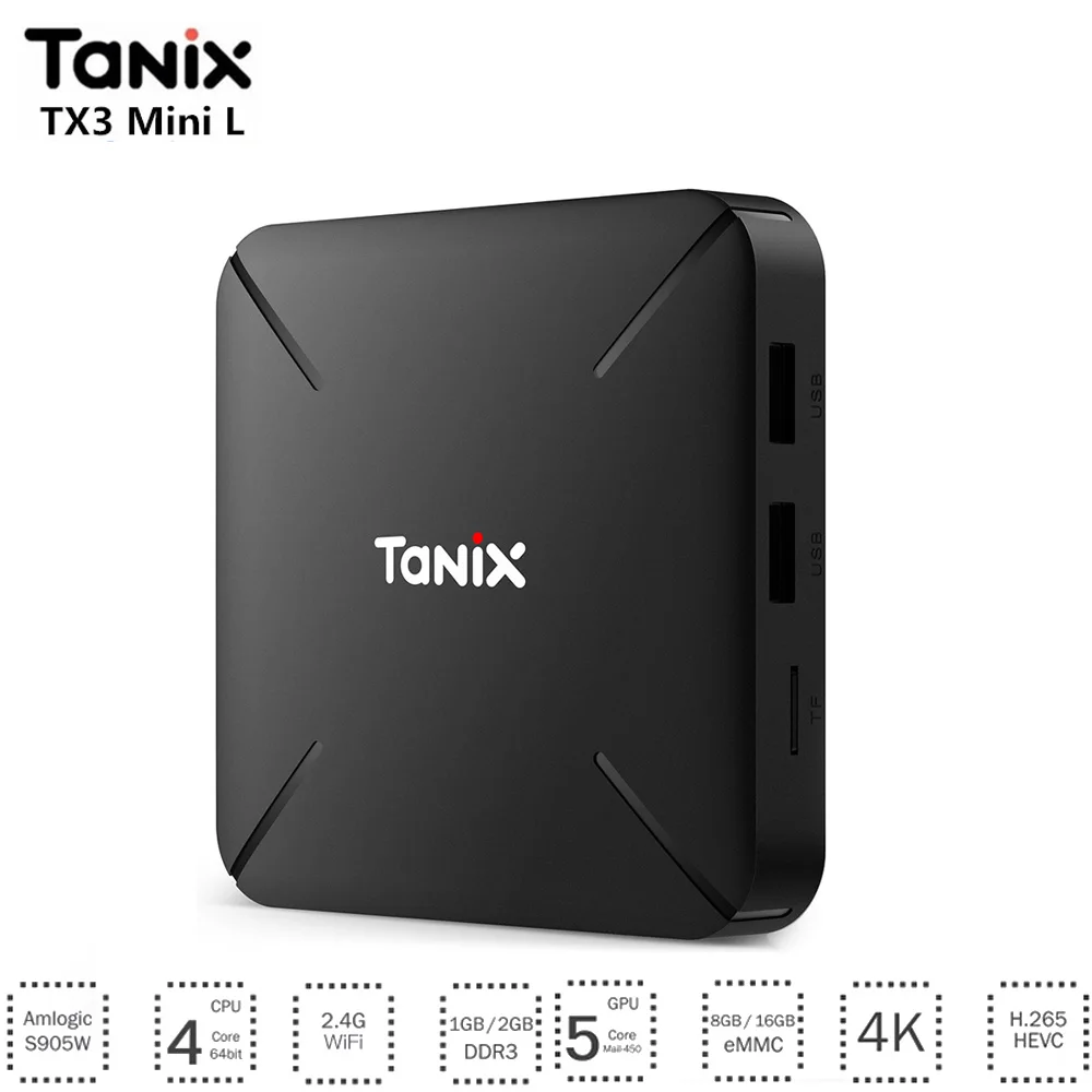 Tanix TX3 Mini L Smart TV Box Android 7.1 Amlogic S905W 4K TV Box 2GB 16GB H.265 2.4G WiFi 100Mbps Quad Core Smart Media Player
Tanix TX3 Mini L Smart TV Box Android 7.1 Amlogic S905W 4K TV Box 2GB 16GB H.265 2.4G WiFi 100Mbps Quad Core Smart Media Player