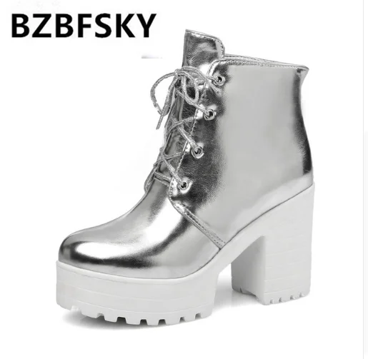 BZBFSKYFashion Platform Ankle Boots Women Autumn Winter Lace Up Thick High Heels Boots Rock Shoes Gold Silver Boots Female
BZBFSKYFashion Platform Ankle Boots Women Autumn Winter Lace Up Thick High Heels Boots Rock Shoes Gold Silver Boots Female
